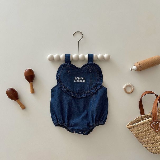 Newborn Baby Cotton Embroidered Denim Romper - Sleeveless Adjustable Straps Unisex Infant Jumpsuit For Spring Summer"_viptrois.com
