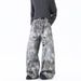 Star Camo Print Vintage Washed Jeans For Men – Loose-Fit Distressed Denim Pants With Retro Streetwear Style_viptrois.com