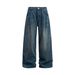 Men's Clothing Retro Washed Old Double Pleated Jeans Trendy Loose Baggy Wide Leg Mopping Casual Trousers_viptrois.com