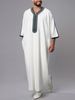 Men's Clothing New Muslim Mid Sleeve Embroidery National Style Moroccan Men's Robe Side Pockets_viptrois.com