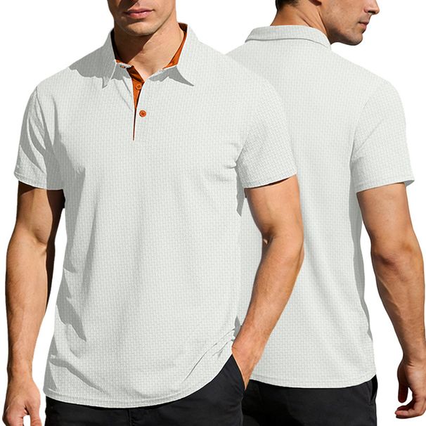 Summer Popular Ice-feeling Men's Short-sleeved Lapel Color-matching Button-up Elastic Casual Polo Shirt_viptrois.com