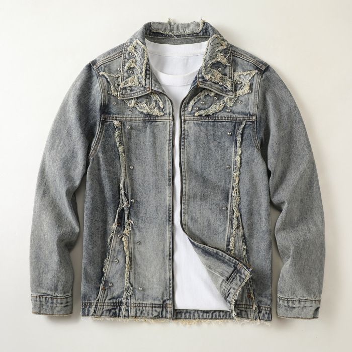 Men's Clothing Autumn And Winter Casual Jackets Retro Tops Zipper Denim Jacket_viptrois.com