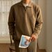 Autumn And Winter Henry Collar Knitted Sweater Men's Solid Color Lapel Jacket_viptrois.com