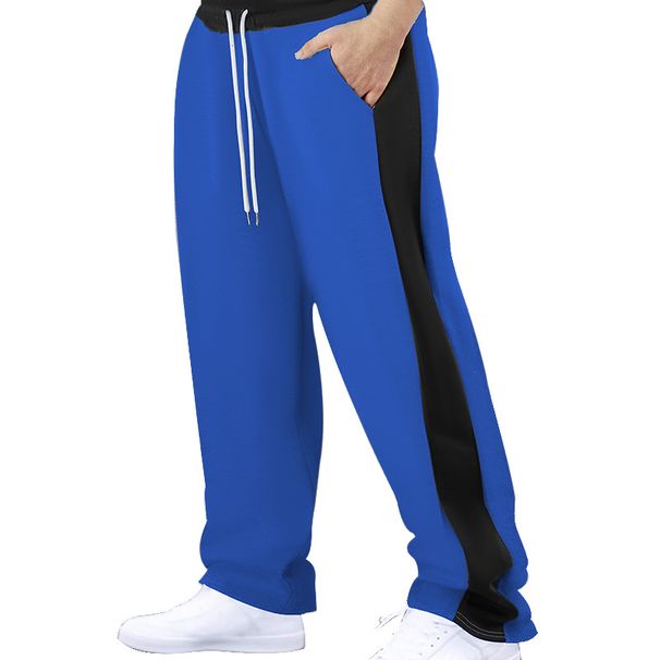 Men's New Pants Splicing Color Collision Loose Straight Drawstring Casual Pants_viptrois.com