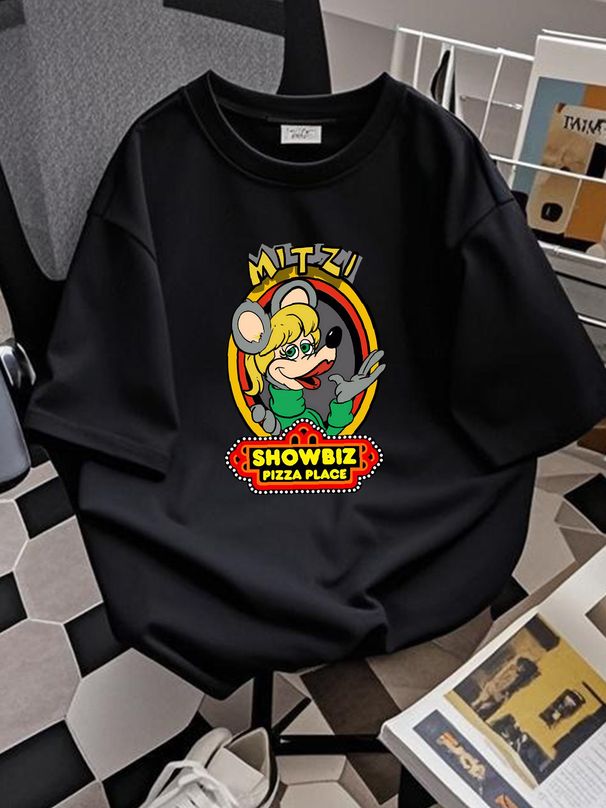 Mitzi Mozzarella Showbiz Pizza Men's White T-Shirt Size S To 3XL Casual Soft Stretched Comfortable Homme Versatile Graphic Slightly Unisex_viptrois.com
