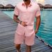 Men's Clothing Casual Short Sleeved Summer Solid Color Tops Suit_viptrois.com