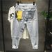 Men's Clothing Street Washed Distressed Ripped Jeans For Men Spring And Autumn Straight High Street Vibe Style Handsome Long Pants_viptrois.com