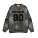 Men's Clothing washed old letter embroidered V neck denim sweatshirt for men and women autumn loose casual couple tops_viptrois.com