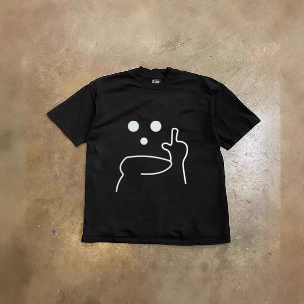 Heavyweight Pure Cotton Loose Short Sleeve T-Shirt Retro Fun Print Unisex Summer Top For Men And Women 250g_viptrois.com