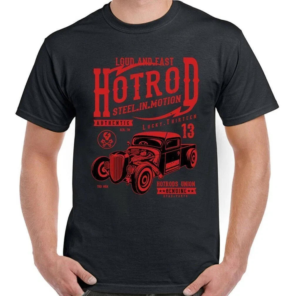 Hot Rod T-Shirt Mens Womens Tees Top Steel In Motion Mens Lucky 13 Classic American Car Enthusiast_viptrois.com