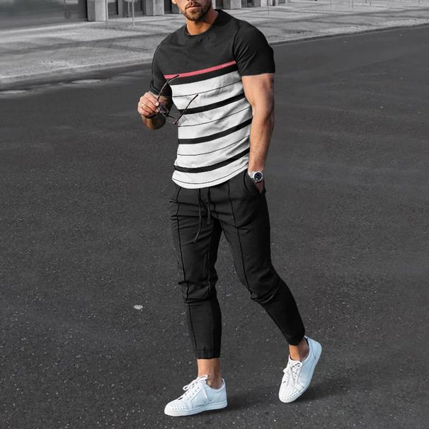 Men's Clothing loose sports suit 3D digital printing personalized fashion short-sleeved trousers_viptrois.com