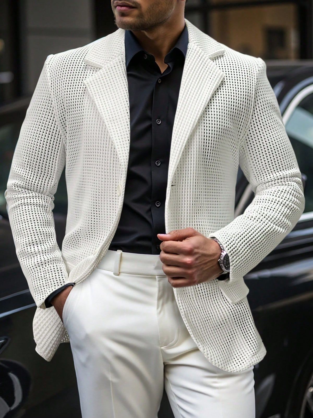 Men's White Blazer Jacket Slim Fit Casual Wedding Party Business Formal Coat Lightweight Polyester Breathable S-XXL_viptrois.com