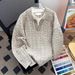 Men's Korean-Style Mock Neck Pullover Sweater – Oversized Long Sleeve Knit Top (Breathable, Color-Blocked, S-XXXL, Minimalist Casual)_viptrois.com