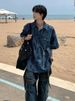 Men's Clothing Retro Deconstructed Shoulder Pad Short Sleeved Shirt For Men In Summer Old Washed Tie Dye Design Shirt Niche Jacket_viptrois.com