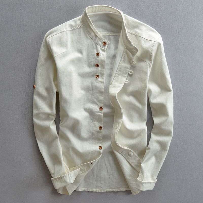 K New Men's Casual Shirt With A Gentleman's Style Stand Up Collar Shirt_viptrois.com
