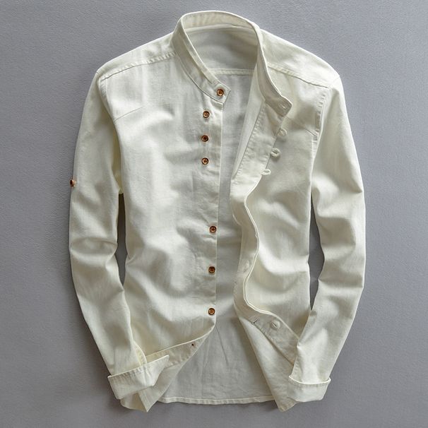 K New Men's Casual Shirt With A Gentleman's Style Stand Up Collar Shirt_viptrois.com
