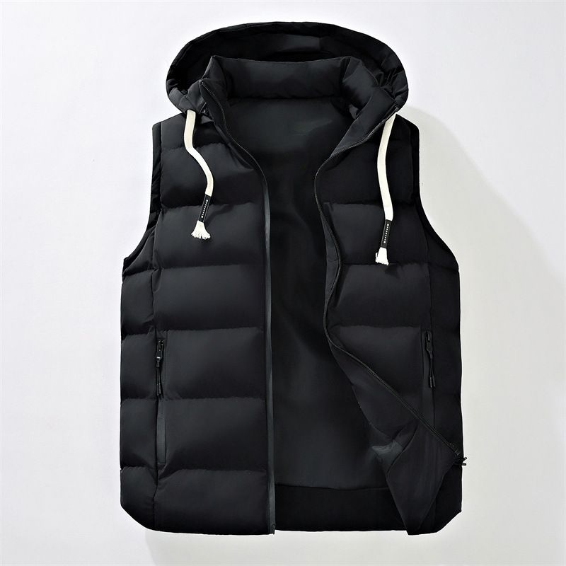 Men's Winter Hooded Vest - Thickened Cotton, Sleeveless, Stylish & Warm For Casual Wear_viptrois.com