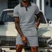 Men's Jacquard Polo & Shorts Set – Premium Breathable Polyester Summer Outfit With Contrast Collar (S-Xxxl, White/Grey/Black/Khaki/Light Blue)_viptrois.com