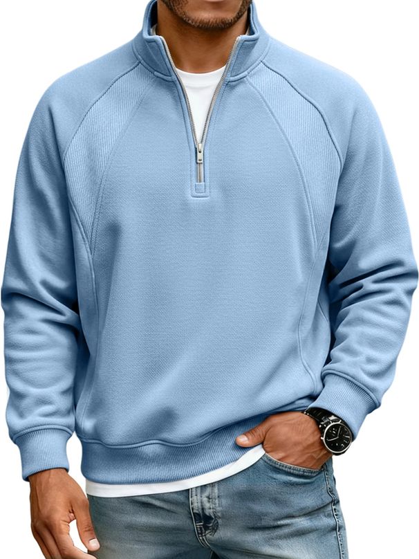K New Men's Jacket With Half Zipper Stand Up Collar Sweatshirt, Men's T-shirt, Long Sleeved Solid Color Splicing, Loose And Plush_viptrois.com
