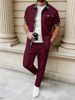 Men's Casual Suit Short Sleeved Pocket Cardigan Shirt And Trousers Waffle Plaid Color Blocked_viptrois.com