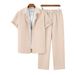 Men's 2-Piece Outfit Casual Short Sleeve Shirt & Long Pants Set - Breathable Polyester, Lightweight Summer Wear For Beach & Outdoor Activities_viptrois.com