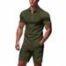 Summer Casual Men's Polo Shirt Loose Fit Zipper Short Sleeve Waffle Design American Style Suit_viptrois.com