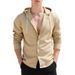 Men's Linen Hooded Shirt Casual Striped Open Front Cardigan For Spring & Fall (Light Blue, Black, Beige, Navy, White) - S-XXXL_viptrois.com
