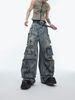 Men's Clothing Destroy Contradictions, Distressed Multi Pocket Design Jeans, Hand Painted Ripped Loose Straight Pants_viptrois.com