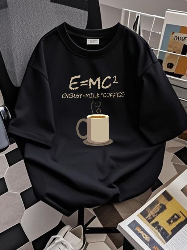 E MC2 Funny Science Coffee Energy Milk T Shirt Streetwear Graphic Soft Versatile Slightly Unisex Designer Clothes Stylish Top For Everyday Wear_viptrois.com
