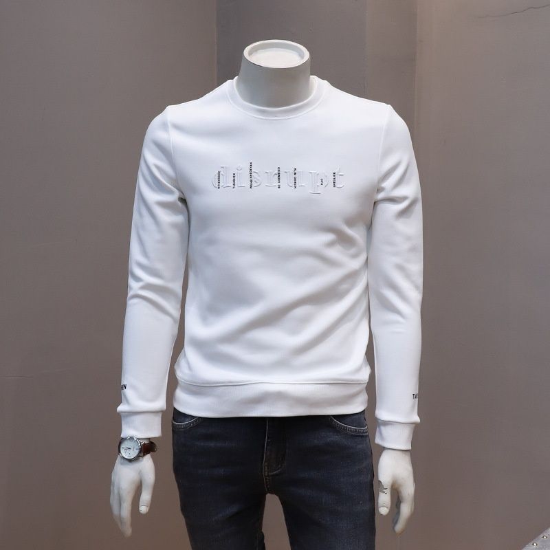 Pure Pure Men's Autumn Winter Slim Fit Sweatshirt 2024 New Korean Version Youth Round Neck Fleece Lined Thickened Long Sleeve Top_viptrois.com