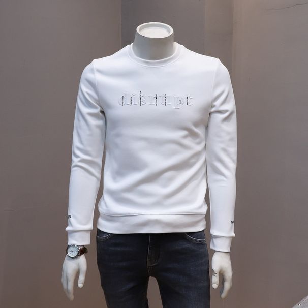 Pure Pure Men's Autumn Winter Slim Fit Sweatshirt 2024 New Korean Version Youth Round Neck Fleece Lined Thickened Long Sleeve Top_viptrois.com