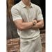 Men's Clothing Men's Mercerized Cotton Shirt Laoqian Style High Quality Knitted Short Sleeve Casual Summer Light Luxury Turn Down Collar T-Shirt_viptrois.com