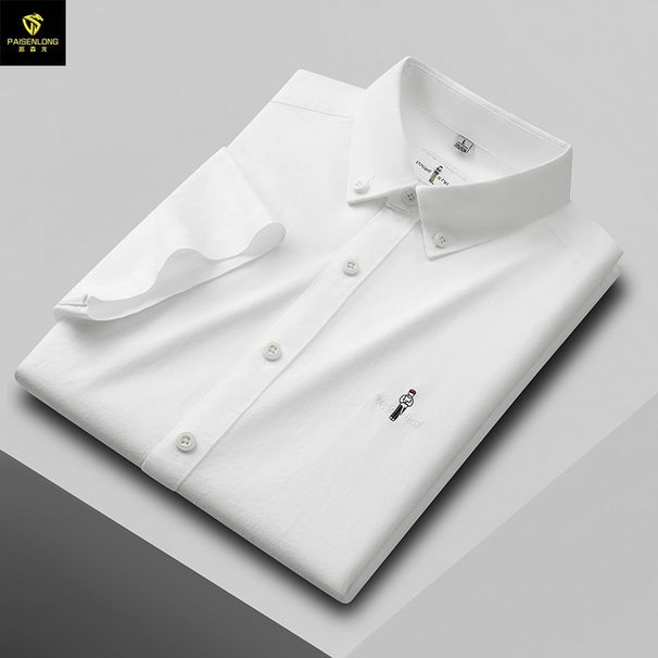 Paisenlong 2025 Summer New Collection 100% Cotton Embroidered Collar Striped Short Sleeved Men's Shirt 93A_viptrois.com