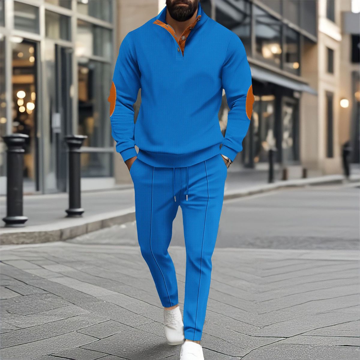 Men's Clothing Half Zip Waffle Casual Stand Up Collar Long Sleeved Sweatshirt Men's Suit_viptrois.com