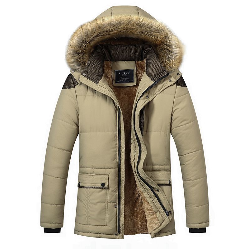 Winter Men's Plus Size Fur Collar Cotton Coat, Middle-aged And Elderly Cotton Coat, Plus Size Thick Cotton Coat_viptrois.com