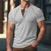 Men's Clothing Summer Henley Shirts Five Line Stitching Small Square Loose Men's Round Neck Henley Shirts_viptrois.com