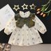 Baby Girls Dress Spring Leather Vest Splicing Skirt Small And Medium Children Printed Princess Dress Girls Casual Long Sleeve Skirt_viptrois.com