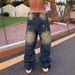 Men's Clothing Retro Gradient Letter Embroidered Jeans Men And Women Trendy Straight Loose Mopping Pants_viptrois.com