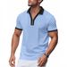 Men's Clothing Men's Waffle Zipper Lapel Fashion Short Sleeved T Shirt Polo Shirt Golf Shirt_viptrois.com