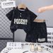 Summer 2025 New Full Printed Letter Casual Fashion Polo Collar Short Sleeve Two Piece Set_viptrois.com