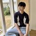 Men's Clothing Shirt Lapel Short Sleeved Knitted Sweater Hollow Ice Silk Business Tide Shirt_viptrois.com