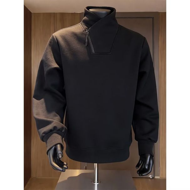 "Men's Retro Half-Zip Sweatshirt – Minimalist Japanese Style Loose Fit Pullover For Autumn"_viptrois.com