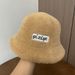 Leisure Korean Letter Sticker Fishing Women's Autumn Winter Warm and Cold Resistant Mink Hair Foldable Bowl Hat_viptrois.com