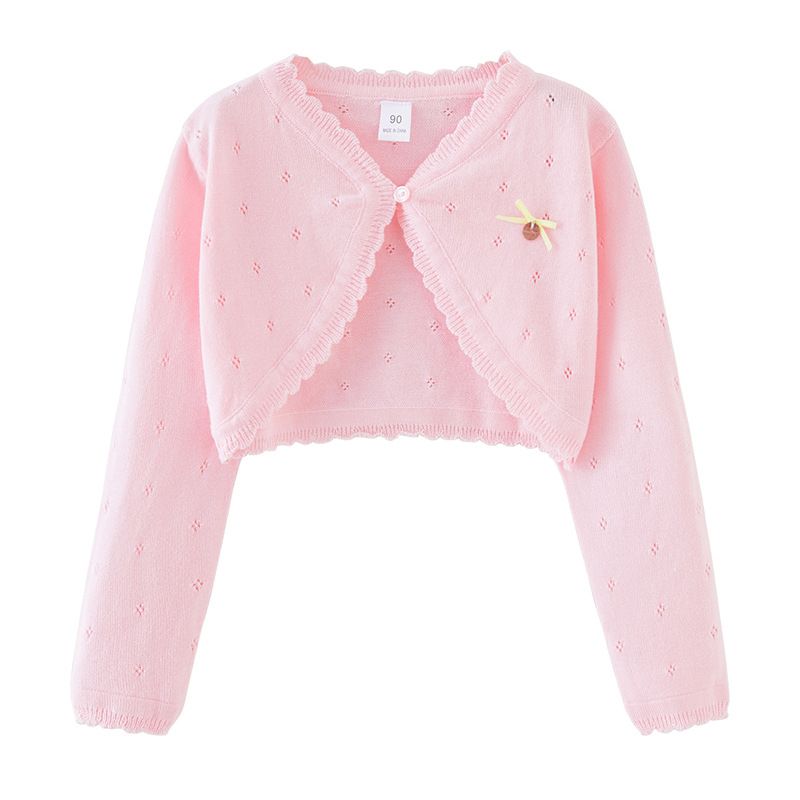 "Elegant Girls' Knit Cardigan With Bow & Shawl - Lightweight Summer Formal Dress Cover-Up For Ages 8-16Y (White/Pink/Yellow)"_viptrois.com