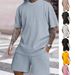 Men's Clothing Summer Fashion Casual Sports Men's Suit Short Sleeved Comfortable Quick Drying Solid Color Two Pieces Set_viptrois.com
