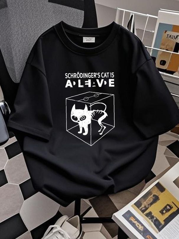 SCHRÖDINGER´S CAT IS ALIVE DEAD II T-SHIRT - The Big Schroedinger TV Bang Theory Stretched Unisex Stylish Soft Top For Everyday Wear Comfortable_viptrois.com