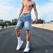Men's Lightning Pattern Washed Distressed Denim Shorts Summer Thin Straight Leg Five Point Pants Trendy American Brand Vibe Cool And Stylish_viptrois.com