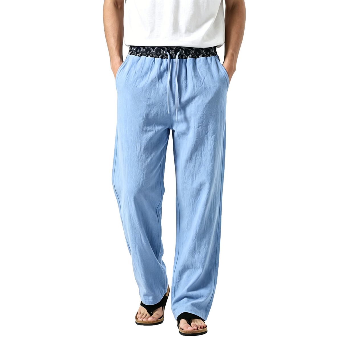 Men's Clothing Men's Plus Size Linen Trousers Wide Leg Casual Straight Leg Drape Breathable Summer For Formal & Casual For Men_viptrois.com