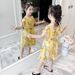 Mother & Kids Girls 2024 summer new Korean style floral chiffon dress for little girls short-sleeved baby princess dress_viptrois.com