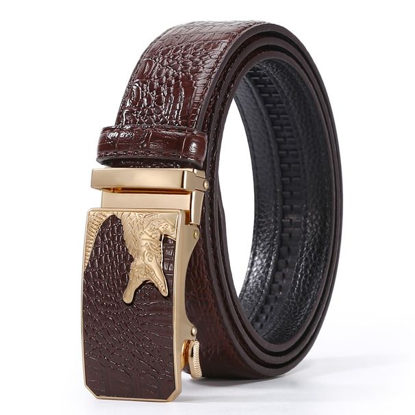 VOOTHOST Fashion Men's Belt Cowhide Leather Belt High Quality Crocodile Automatic Buckle Casual Business Belt F0013_viptrois.com